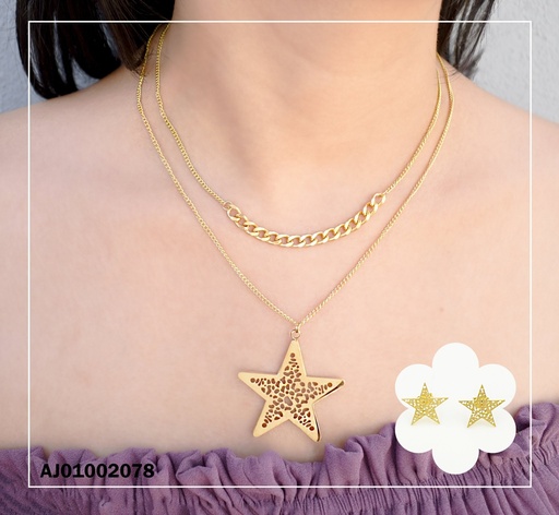 [AJ01002078] JUEGO DOBLE CADENA ESTRELLAS CALADAS