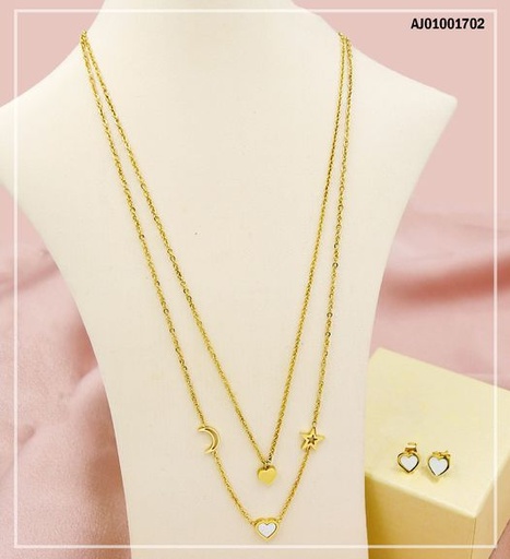 [AJ01001702] JUEGO DORADO CORAZONES BLANCOS,LUNA Y ESTRELLA