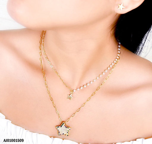 [AJ01001509] JUEGO DORADO DE ESTRELLAS, DIJE DE ESTRELLA CON ZIRCONIAS DE VARIOS COLORES