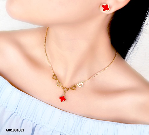 [AJ01001601] JUEGO DORADO FORMA DE FLOR ROJO