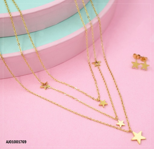 [AJ01001769] JUEGO DORADO TRIPLE CADENA ESTRELLAS
