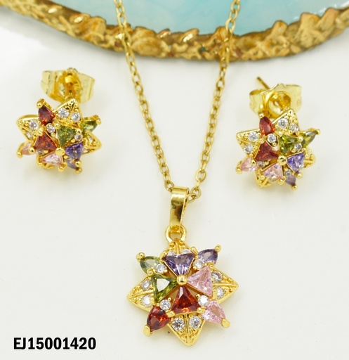 [EJ15001420] JUEGO ESTRELLA DE ZIRCONIAS COL.BASE DORADA