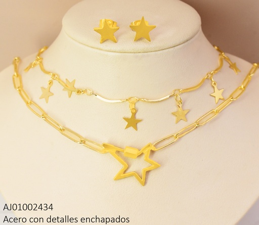 [AJ01002434] JUEGO ESTRELLAS DOBLE CADENA C/⭐ DIJE ESTRELLA IRREGULAR
