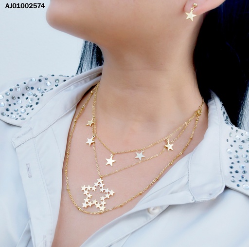 [AJ01002574] JUEGO TRIPLE CADENA PLACAS ESTRELLAS CROQUI HECHO DE ⭐