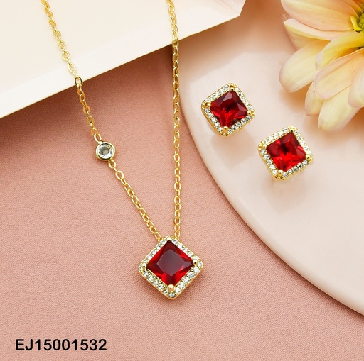 [EJ15001532] JUEGO ZIRCONIA ROMBO ROJO  BORDES ZIRCONIAS PEQ.