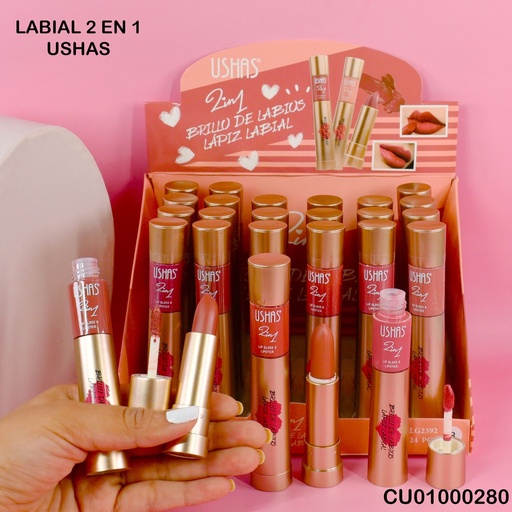 [CU01000280] LIPGLOSS/LIPSTICK 2EN1 USHAS LG2392B TONOS VARIOS