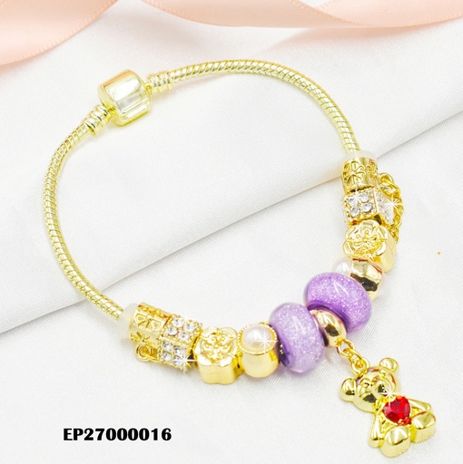 [EP27000016] PANDORA C/CHARMS DIJES COLGANTES:OSO ZIRC ROJA/CADENITA