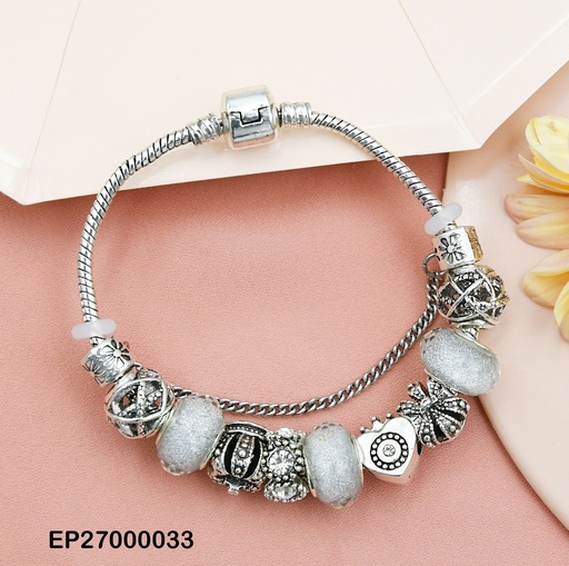 [EP27000033] PANDORA PLATEADA FLORES/CORAZONES CRISTALES GRIS