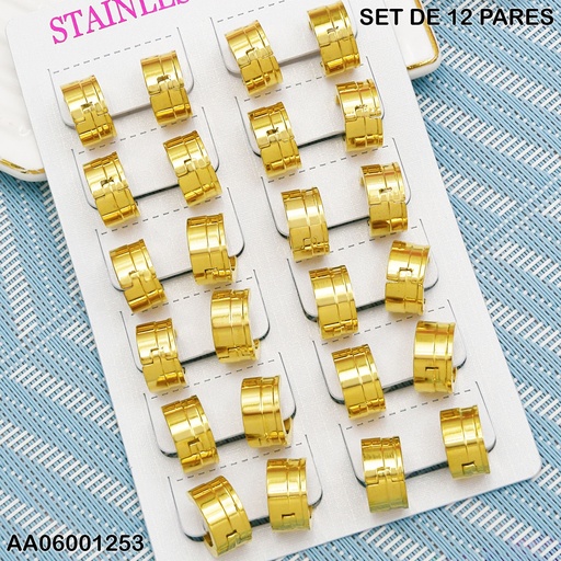 [AA06001253] PAQUETE 12 PARES ARETES HUGGIES CRUZ GRABADA