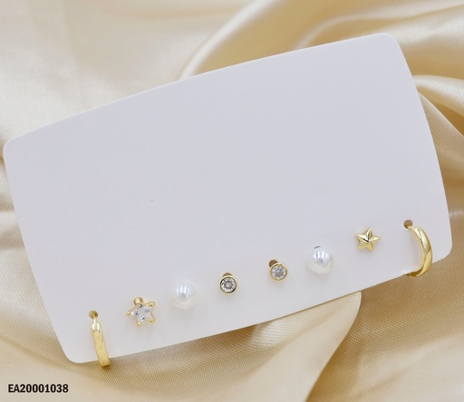 [EA20001038] PAQUETE ARETES ARGOLLITAS/ESTRELLA ZIR/PERLA/ZIRCONIA