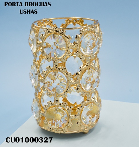 [CU01000327] PORTA BROCHAS DORADO CON CRISTALES REDONDOS