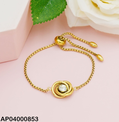 [AP04000853] PULSERA AJUSTABLE CÍRCULOS ENTRELAZADOS ZIRCONIA RD CENTRO