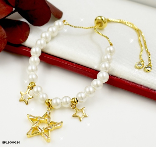 [EP18000230] PULSERA AJUSTABLE PELOTITAS BLANCAS DIJE ESTRELLA