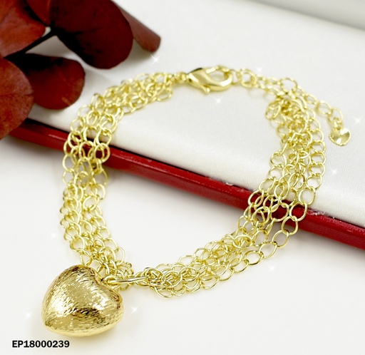 [EP18000239] PULSERA CUATRO CADENAS DIJE CORAZÓN INFLADO