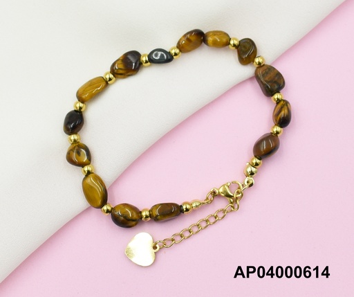 [AP04000614] PULSERA DE PIEDRAS CAFÉS IRREGULARES