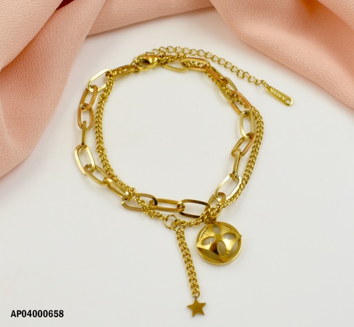 [AP04000658] PULSERA DOBLE DIJE RECONDO HOJAS CALADAS EN CUADRO