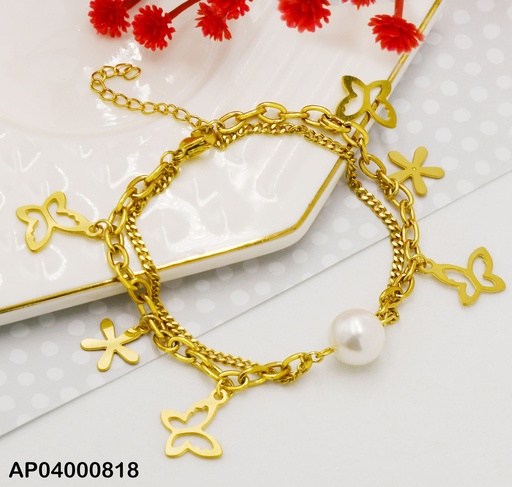 [AP04000818] PULSERA DOBLE DIJES CROQUIS MARIPOSA/FLOR. PERLA CENTRO