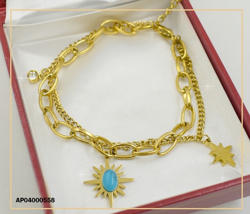 [AP04000558] PULSERA DOBLE DIJES PLACA ESTRELLA/ESTRELLA PIEDRA TURQUESA