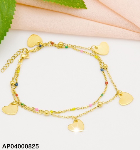 [AP04000825] PULSERA DOBLE ESFERAS COL/PLACAS CORAZÓN