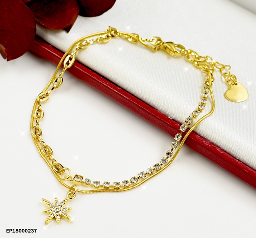 [EP18000237] PULSERA DOBLE FINA/CADEAN/ZIRCONIAS DIJE ESTRELLA