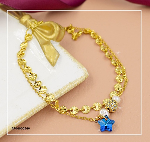 [AP04000546] PULSERA DOBLE HOJITAS/TRADICIONAL DIJES ESTRELLA/PELOTITA ZIRCONIA/PERLAS