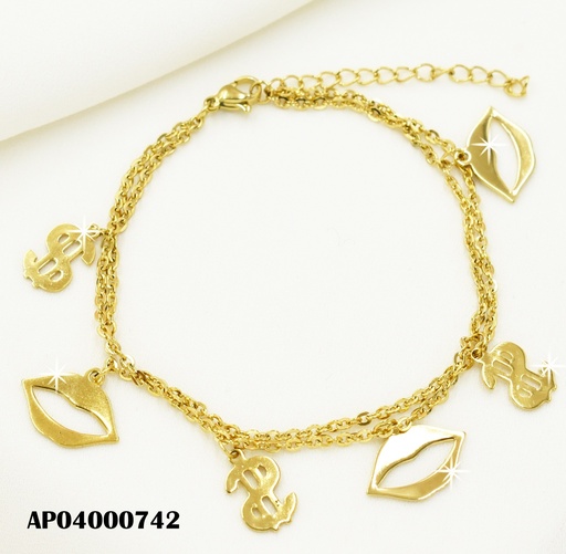 [AP04000742] PULSERA DOBLE SIGNO $ /CROQUIS LABIOS