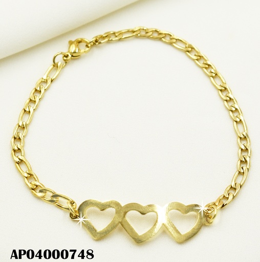 [AP04000748] PULSERA DORADA 3 CROQUIS CORAZONES AL CENTRO