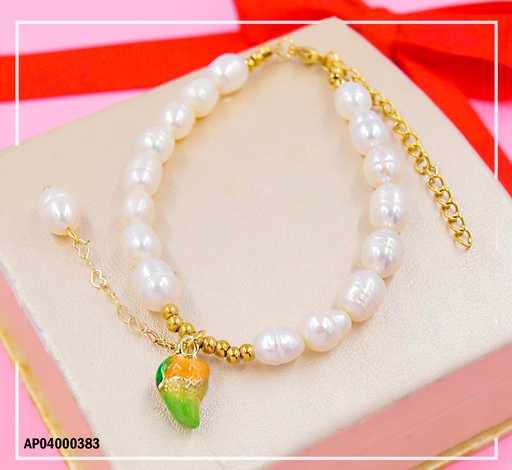 [AP04000383] PULSERA DORADA BLANCA DIJE MANGO