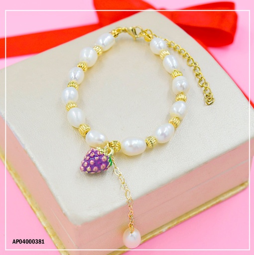 [AP04000381] PULSERA DORADA BLANCA DIJE RACIMO DE UVAS