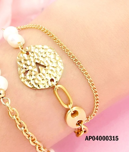 [AP04000315] PULSERA DORADA CON PLACA REDONDA CON UNA "V"