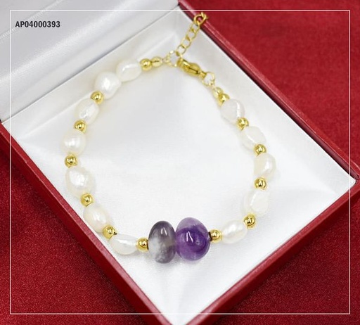 [AP04000393] PULSERA DORADA DIJE 2 PIEDRAS MORADAS