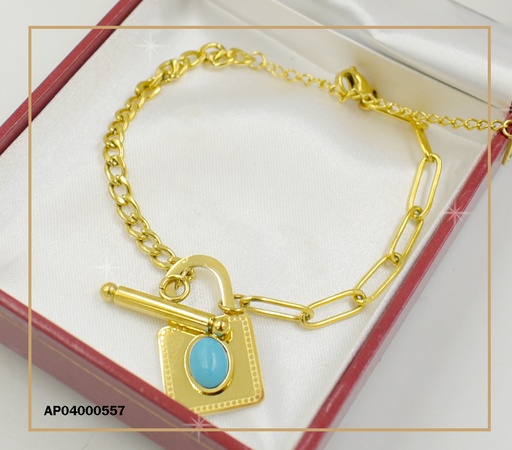 [AP04000557] PULSERA DORADA DIJE CANDADO PIEDRA TURQUESA