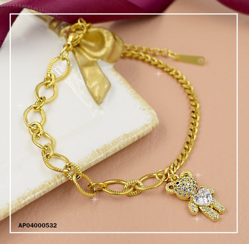 [AP04000532] PULSERA DORADA DIJE OSISTO DE ZIRCONIAS Y ZIRC ♥ EN PECHO