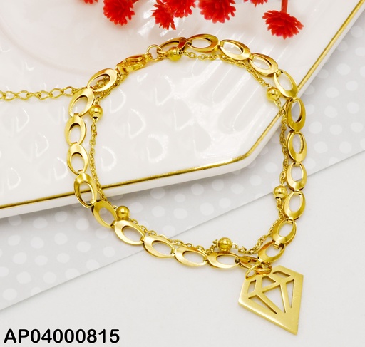 [AP04000815] PULSERA ESLABONES ANCHOS DIJE CROQUI DIAMANTE