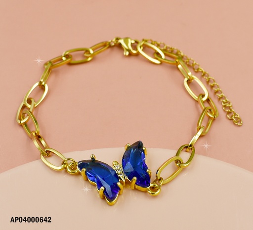[AP04000642] PULSERA ESLABONES GRANDES DIJE MARIPOSA AZUL