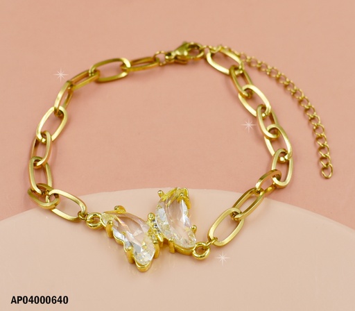 [AP04000640] PULSERA ESLABONES GRANDES DIJE MARIPOSA CRISTAL