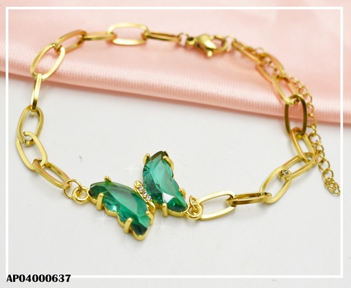 [AP04000637] PULSERA ESLABONES GRANDES DIJE MARIPOSA VERDE