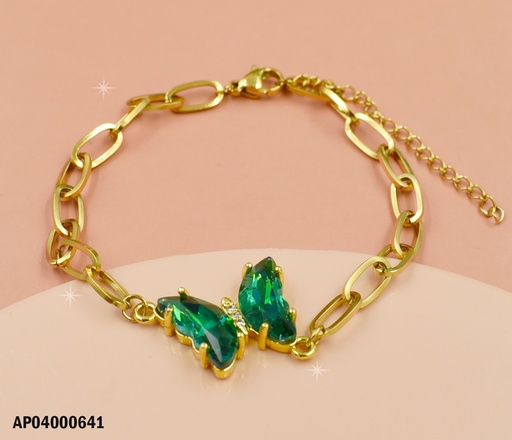 [AP04000641] PULSERA ESLABONES GRANDES DIJE MARIPOSA VERDE OSCURA
