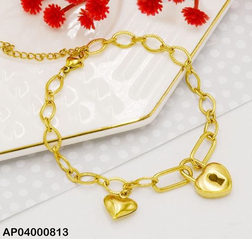 [AP04000813] PULSERA ESLABONES GRANDES DIJES:CORAZONES/LLAVE