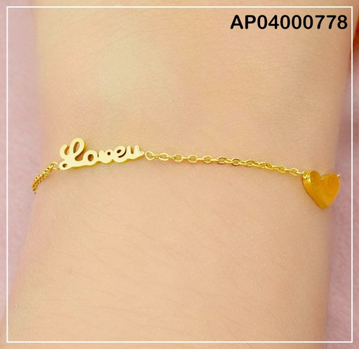 [AP04000778] PULSERA FINA C/PLACA CORAZÓN CHATO-"LOVE"