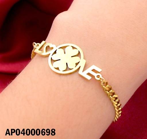 [AP04000698] PULSERA MARTILLADA CENTRO:"LO🍀VE"