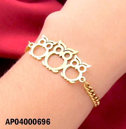 [AP04000696] PULSERA MARTILLADA CENTRO:3 CROQUIS DE BUHOS