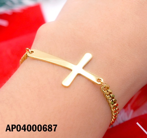 [AP04000687] PULSERA MARTILLADA CENTRO:CRUZ HORIZONTAL LISA