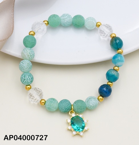 [AP04000727] PULSERA PELOTAS AZULES/VERDES/CRISTAL DIJE ZIRC.OVAL