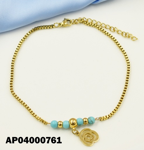 [AP04000761] PULSERA PELOTITAS CELESTES Y ROSA CALADA CENTRO
