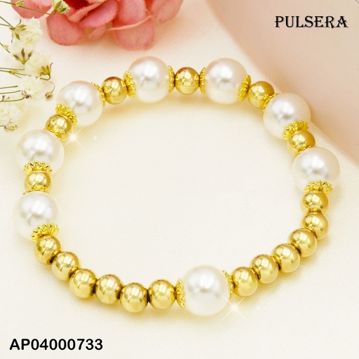 [AP04000733] PULSERA PELOTITAS DORADA/PERLAS + GRANDES