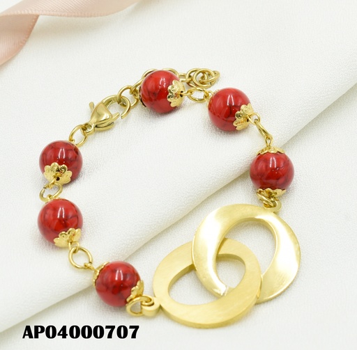 [AP04000707] PULSERA PIEDRAS ROJAS "O" ENTRELAZADAS