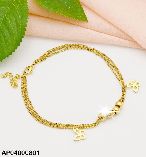 [AP04000801] PULSERA TRIPLE CADENITA 🟡🟡🟡🟡COLGANTES 2 MARIPOSAS