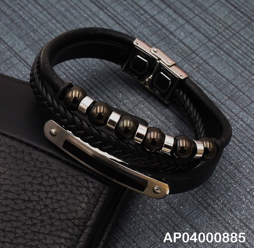 [AP04000885] PULSERA TRIPLE CUERO-ACERO PARA VARÓN