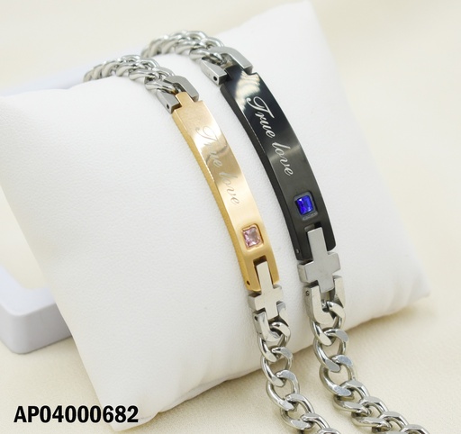 [AP04000682] PULSERAS GRUESAS P/PAREJA 🟦 ZIRC/BRONZE⬜ZIRC ROSADA "TRUE LOVE"